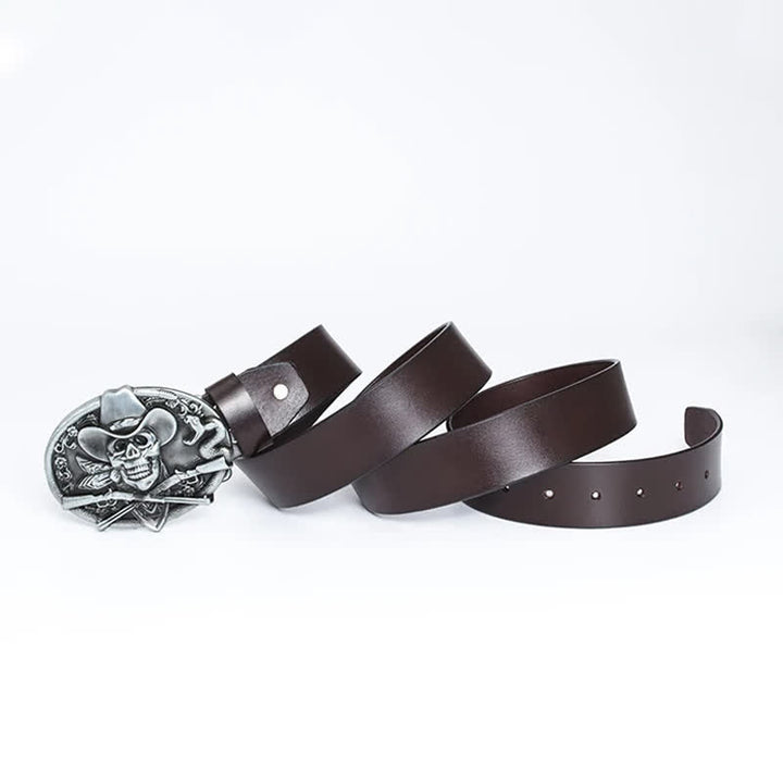Men's Pirate Skull Cross Guns Leather Belt - image 12