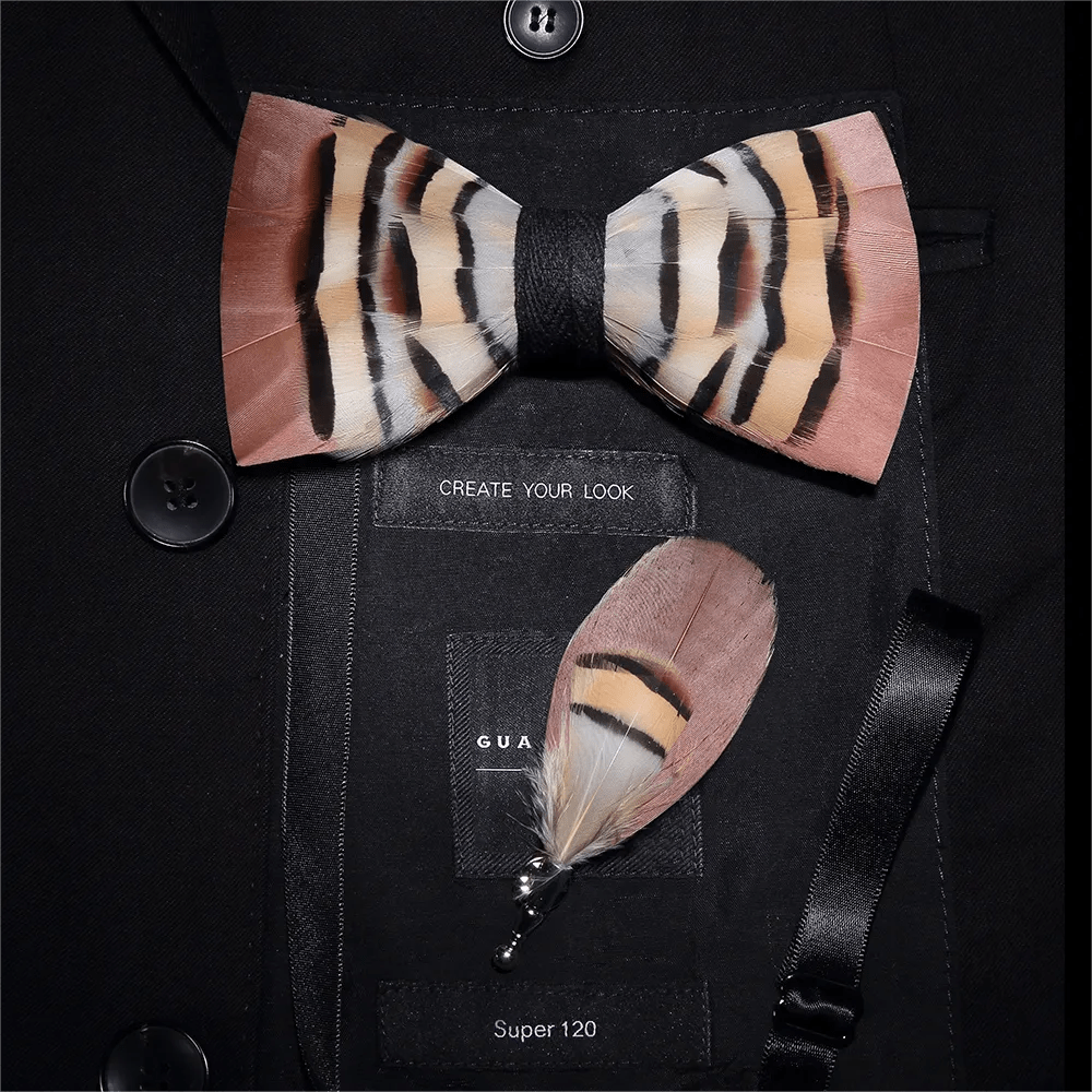 Kid's Brown & LightCoral Genius Chinchilla Feather Bow Tie with Lapel Pin - Adult - image 2