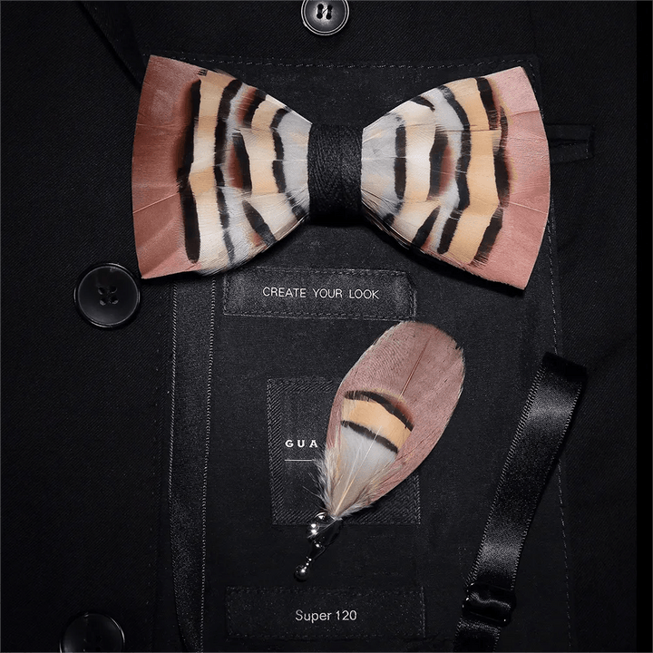 Brown & LightCoral Genius Chinchilla Feather Bow Tie with Lapel Pin - Adult - image 0