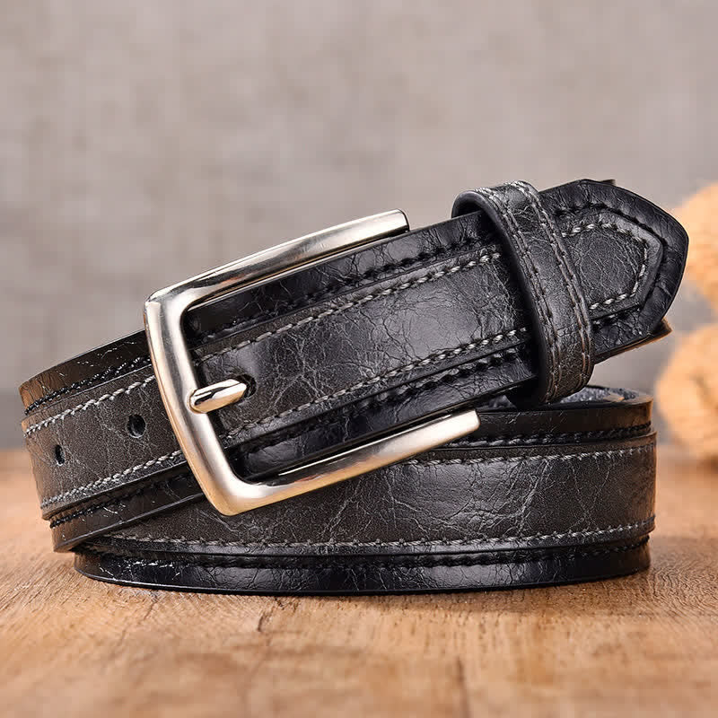 Men's Retro Floral Decorative Leather Belt - Black - 46 - image 6