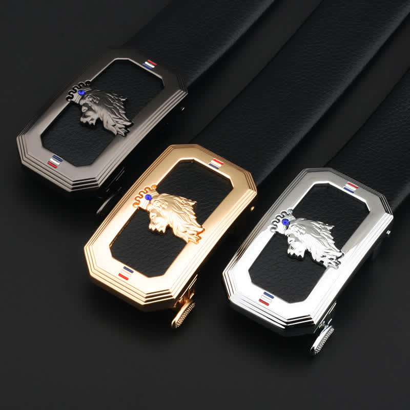 Men's DIY Lion Head Automatic Buckle Leather Belt - image 0