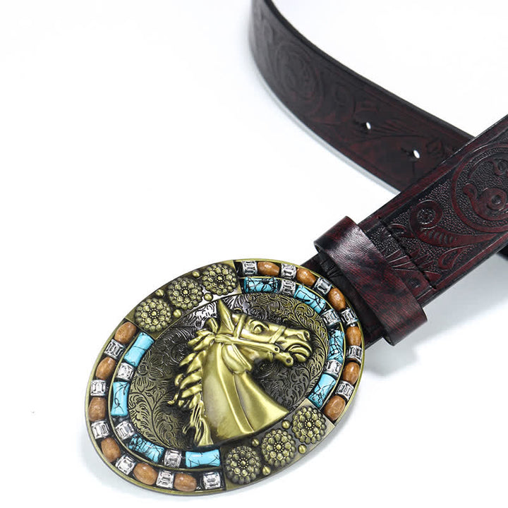 Men's Cowboy Horse Head Turquoise Leather Belt - image 4