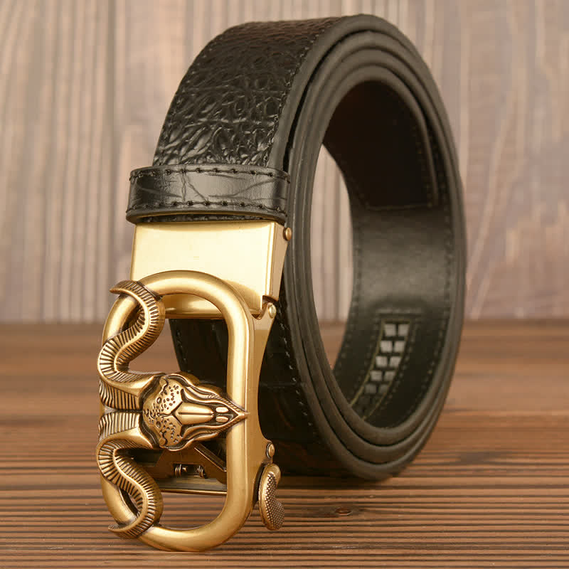Men's Goat Head Crocodile Print Automatic Buckle Leather Belt - image 0