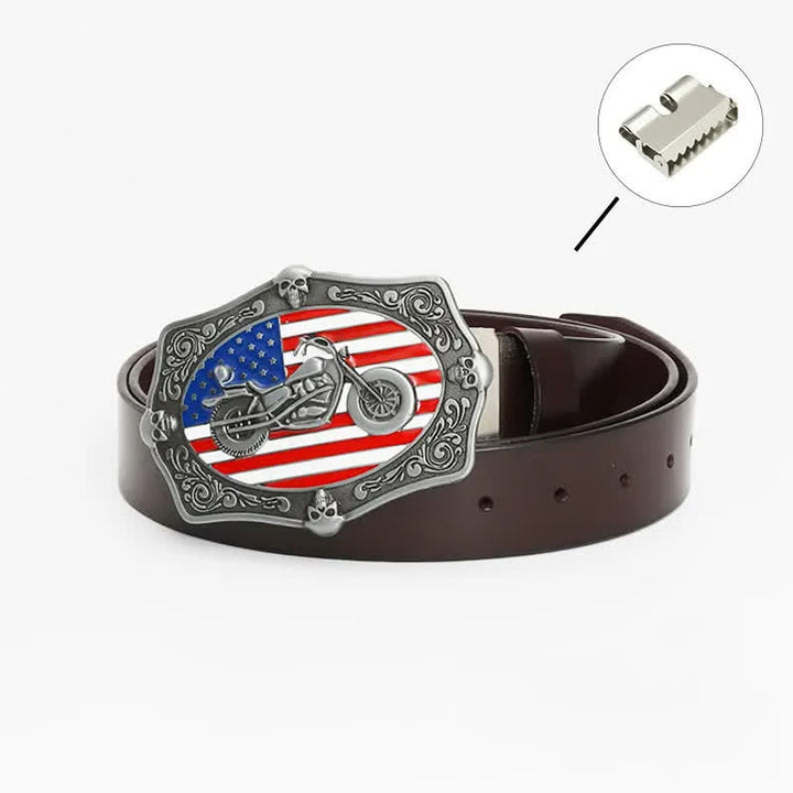 Men's Motorcycle American Flag Skull Leather Belt - Iron Linker - Brown - 46 - image 19