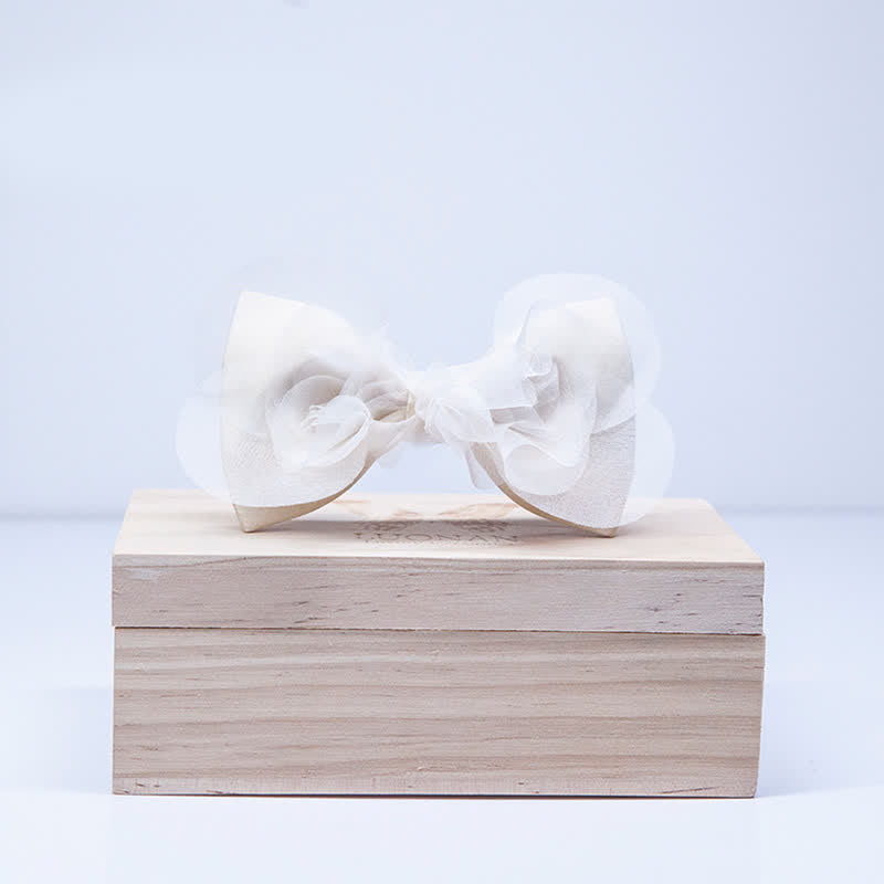 Men's Classy Warm Ivory White Organza Bow Tie - image 2