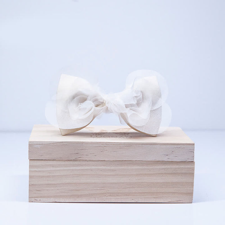 Men's Classy Warm Ivory White Organza Bow Tie - image 2
