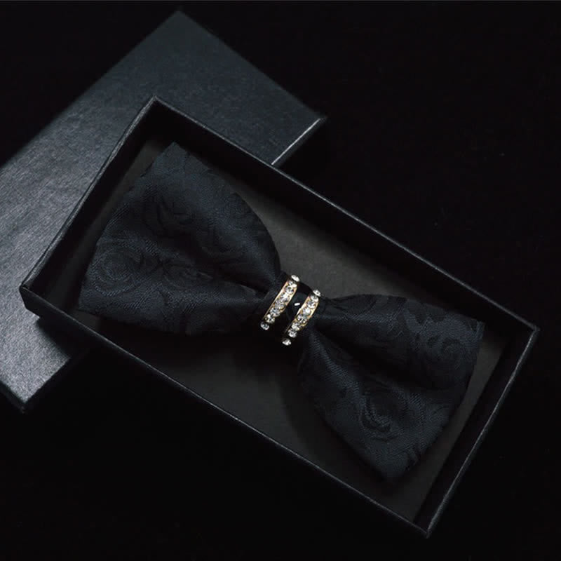 Men's Floral Paisley Striped Rhinestone Bow Tie - Black Rose - image 8