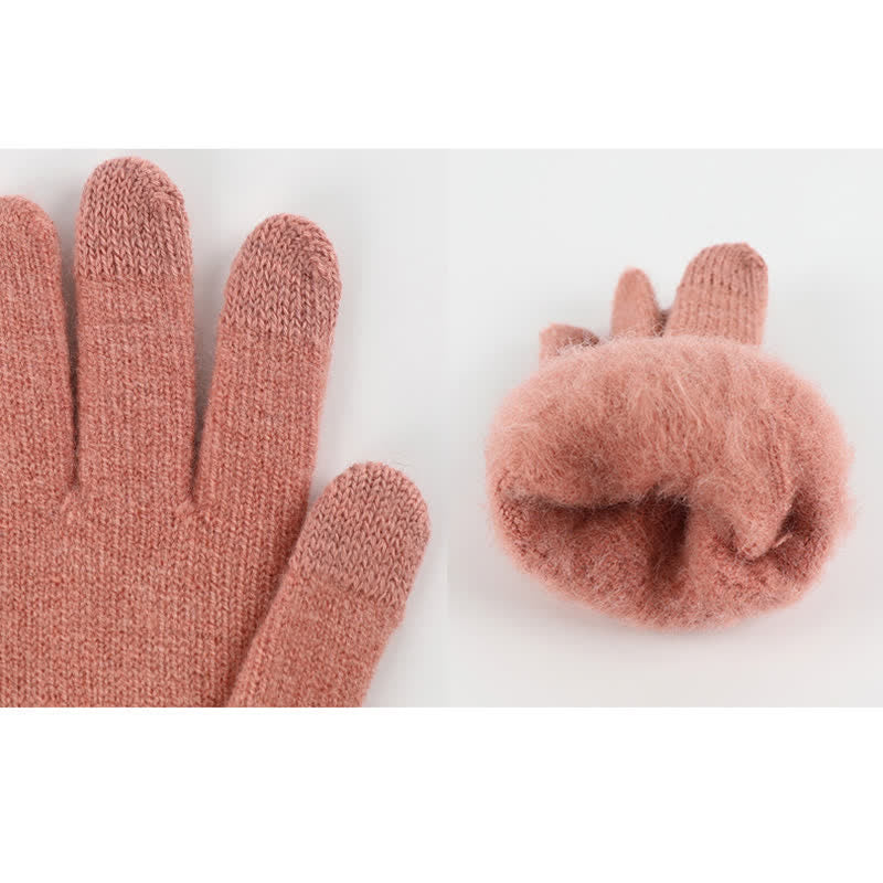 3Pcs Women's Pompom Woven Hat Scarf Touchscreen Gloves Set - image 8