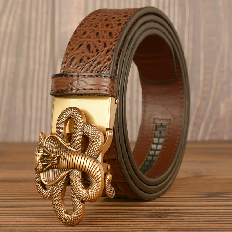 Men's Curled Cobra Alligator Pattern Leather Belt - Gold & Brown - 46 - image 13