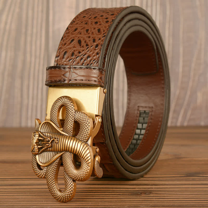 Men's Curled Cobra Alligator Pattern Leather Belt - Gold & Brown - 46 - image 13