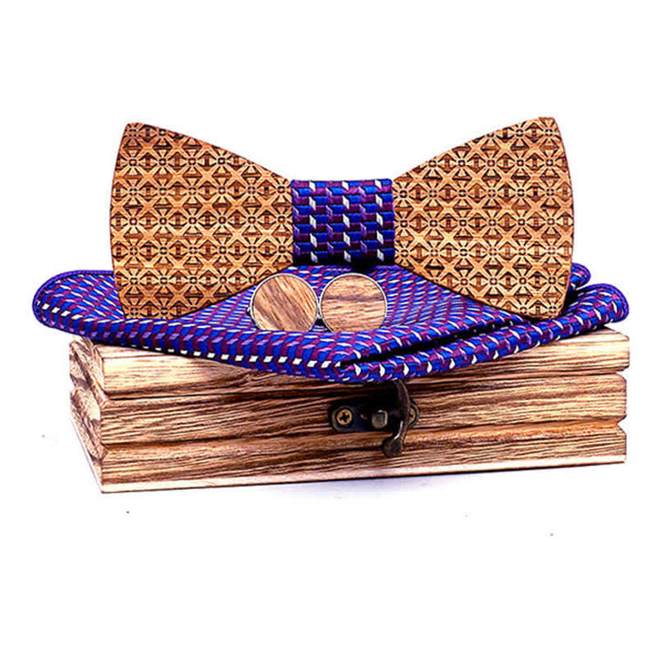 3Pcs Men's Christmas Snowflakes Wooden Bow Tie Set - Purple - image 10