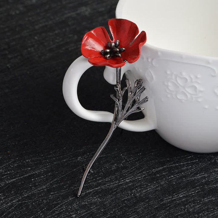 Women's Classy Red Poppy Flower Brooch - Black - image 7