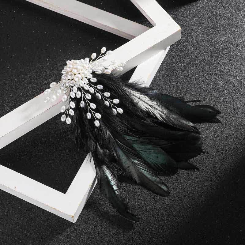 Women's Temperament Pearl Feather Brooch - Black - image 0