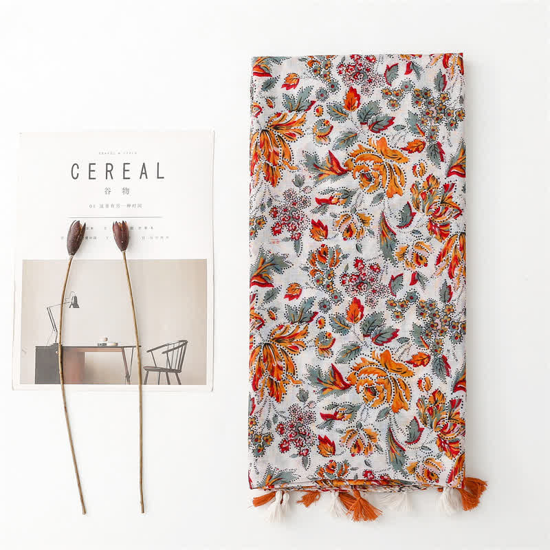 Women's Orange Bohemian Ethnic Beach Cape Scarf - image 1