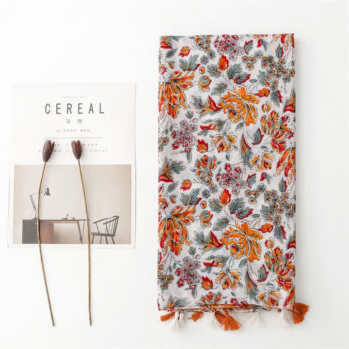 Women's Orange Bohemian Ethnic Beach Cape Scarf - image 1