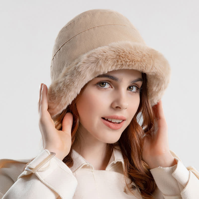 Women's Thickened Warm Plush Brim Bucket Hat - Ivory - Adjustable (Approx. 21 5/8"-22 7/8") - image 5
