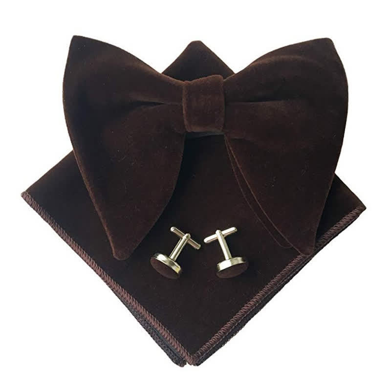 3Pcs Men's Velvet Oversized Pointed Bow Tie Set - DarkBrown - image 6