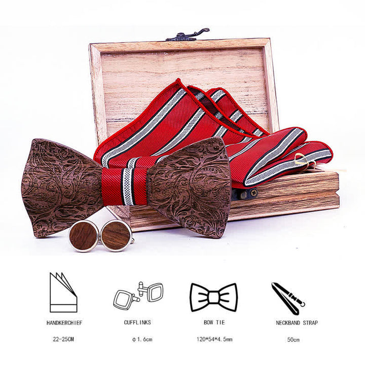 3Pcs Men's Black Walnut Paisley Wooden Bow Tie Set - image 1