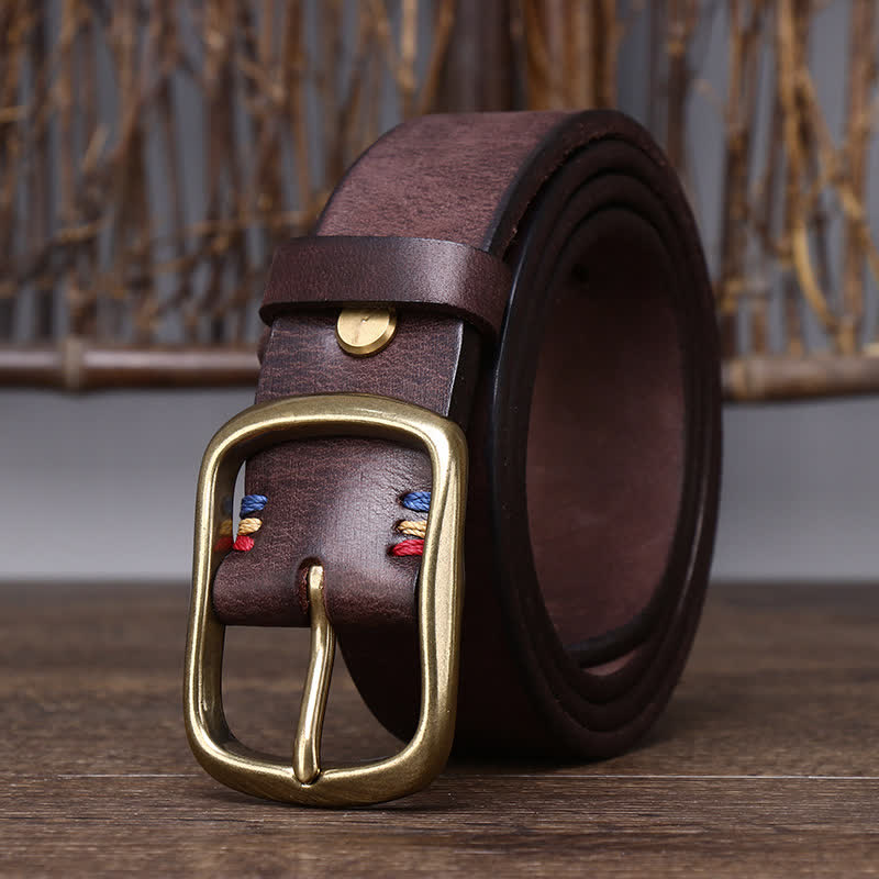 Men's Vintage Thicken Pure Cowhide Leather Belt - Brown - 46 - image 7
