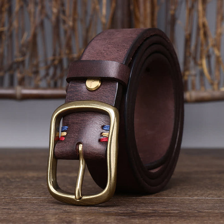 Men's Vintage Thicken Pure Cowhide Leather Belt - Brown - 46 - image 7