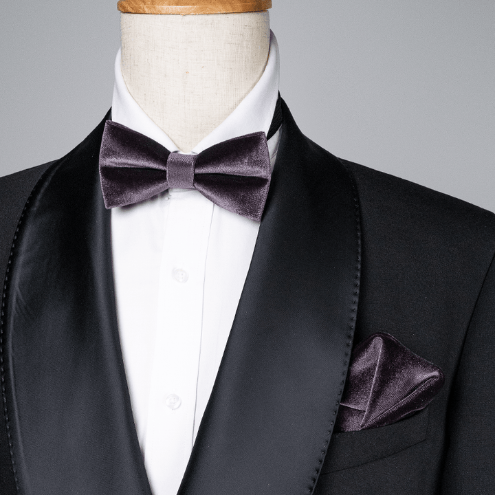 Men's Dark Purple Solid Color Velvet Bow Tie - image 0