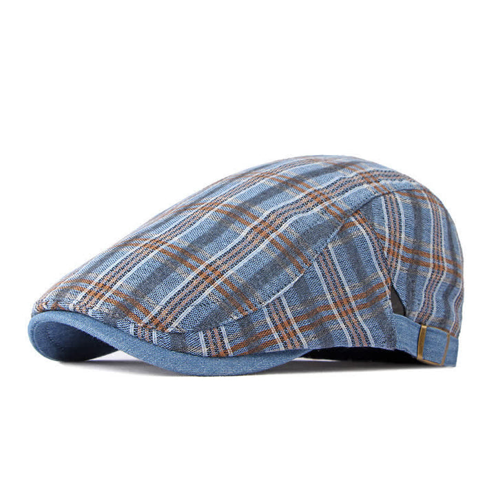 Travel Casual Checkered Beret Flat Cap - Blue - Adjustable (about 21 5/8"-23 5/8") - image 12