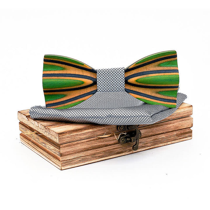 2Pcs Men's Dazzling Laser Engraving Wooden Bow Tie Set - Gray - image 7