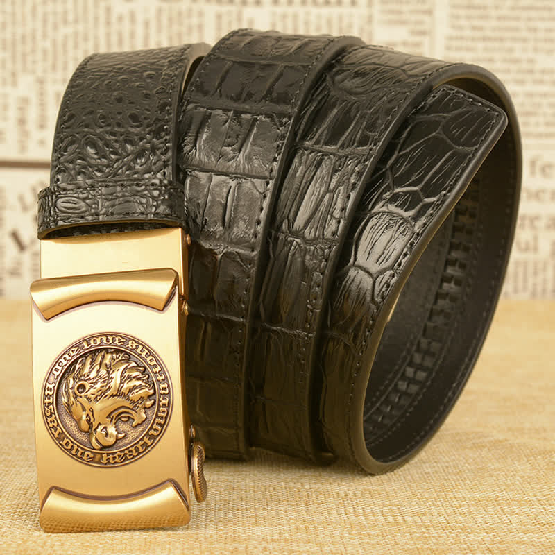 Men's Lion Head Alligator Pattern Leather Belt - image 1