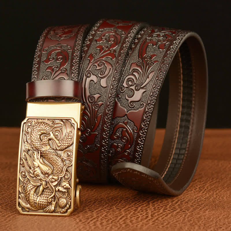 Men's Dragon Square Buckle Leather Belt - image 1