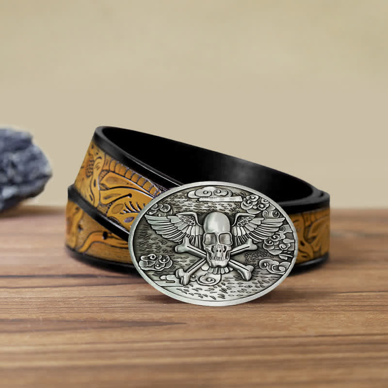 Men's DIY Skull Angel Creative Beer Holder Buckle Leather Belt - Silver - SandyBrown Belt (40) - image 28