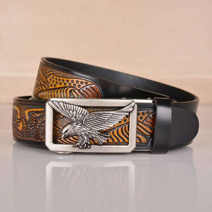 Men's Hollow Eagle Buckle Embossed Leather Belt - image 19