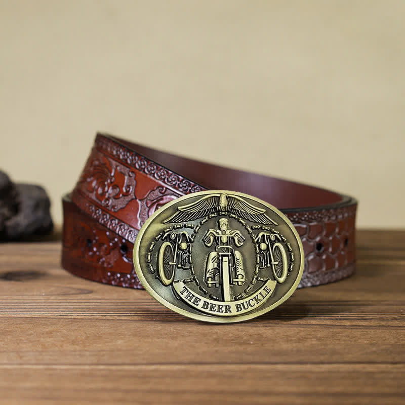 Men's DIY Bicycle Rider Creative Beer Holder Buckle Leather Belt - Bronze - Brown Carved Belt (40) - image 25