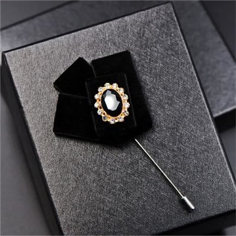 2Pcs Royal Rhinestone Brooch Velvet Bow Tie Set - image 9