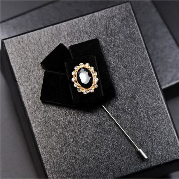2Pcs Royal Rhinestone Brooch Velvet Bow Tie Set - image 9