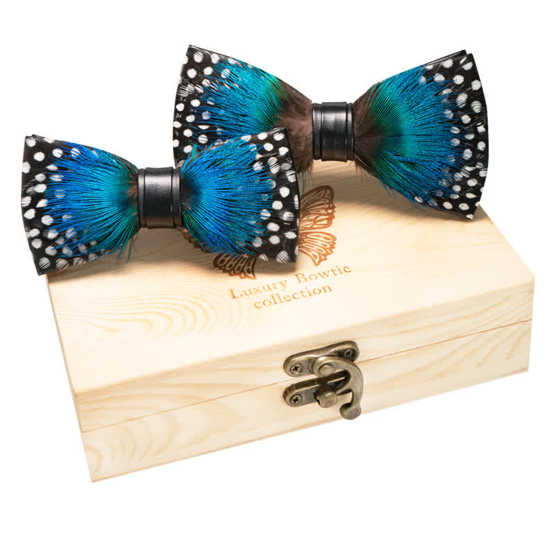 2Pcs Cyan & Black Parent-Child Polka Bow Ties Set - Cyan & Black - image 0