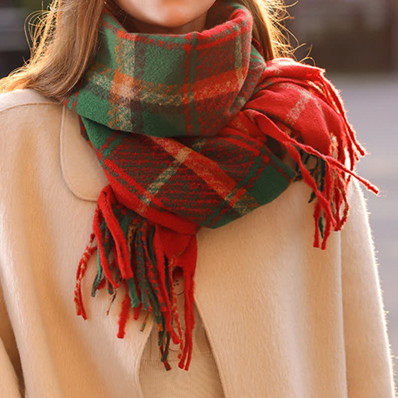 Women's Daily Knit Woven Tartan Checker Scarf - image 2