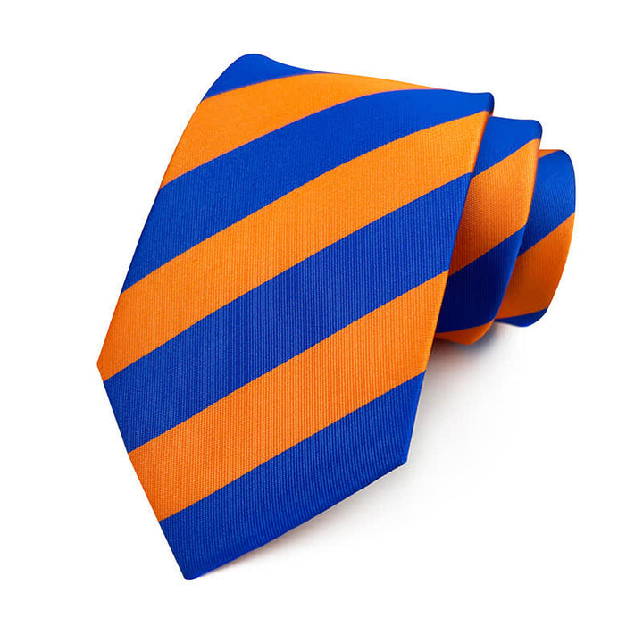 Men's Bright Colors Contrasting Striped Necktie - Orange & Blue - image 3