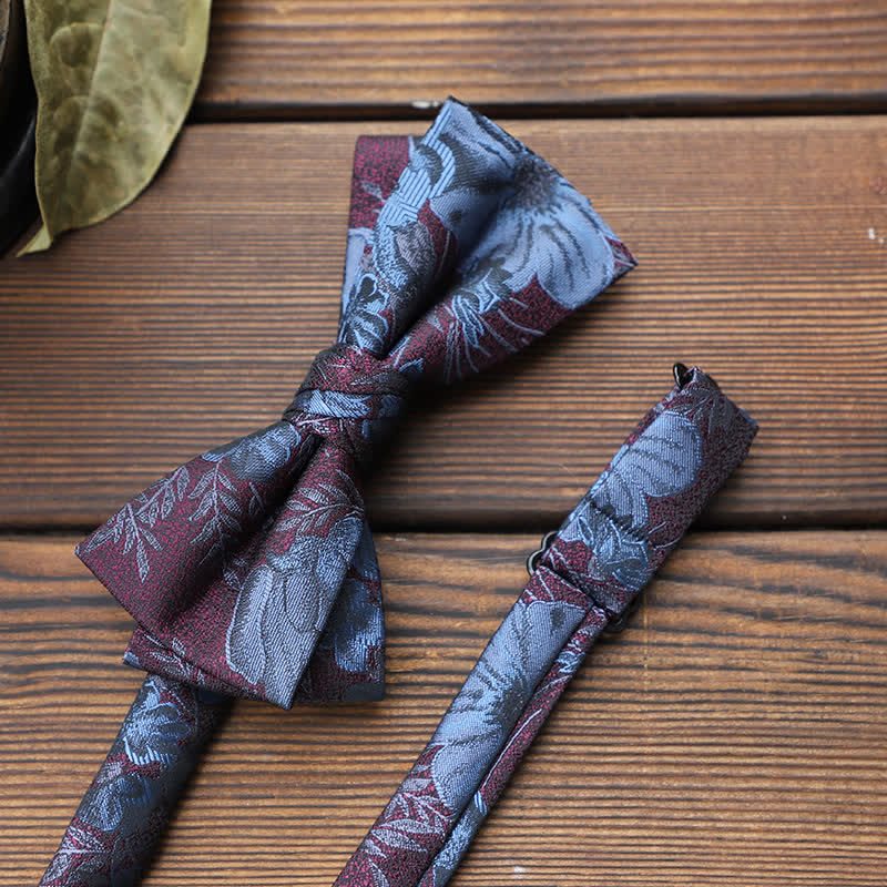 Men's British Striped Floral Bow Tie - Burgundy & SteelBlue - image 12