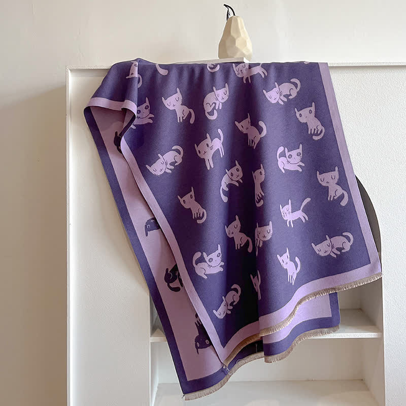 Women's Large Wrap Warm Cat Print Coldproof Scarf - Purple - image 9