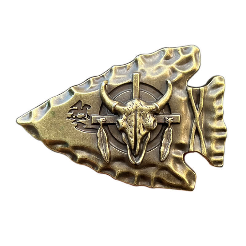 Men's DIY Arrowhead Shaped Bull Buckle Leather Belt - Antique Bronze - Without Belt - image 4