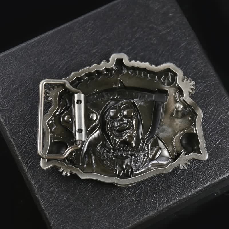 Men's DIY Death Sickle Skull Buckle Leather Belt - image 1