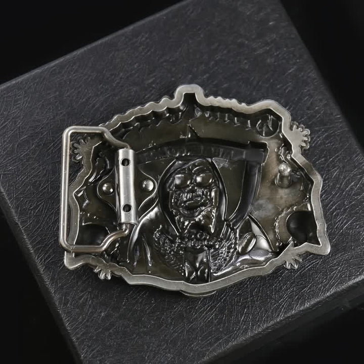 Men's DIY Death Sickle Skull Buckle Leather Belt - image 1