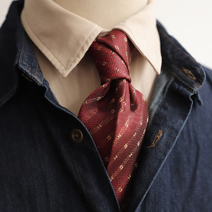 Men's Polka Dots Little Floral Necktie - Burgundy Floral - image 4