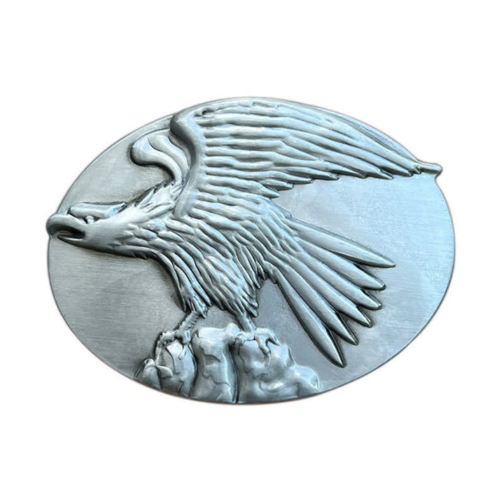Men's DIY Eagle On Stone Buckle Leather Belt - Silver - Without Belt - image 3