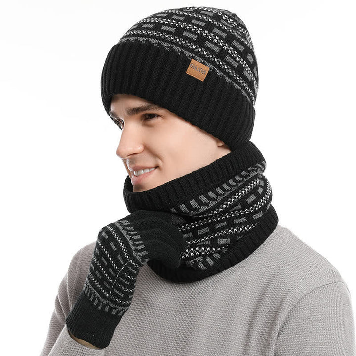 3Pcs Loose Double Layer Knit Hat Scarf Gloves Set - Black - Adjustable (22"-23 5/8") - image 10