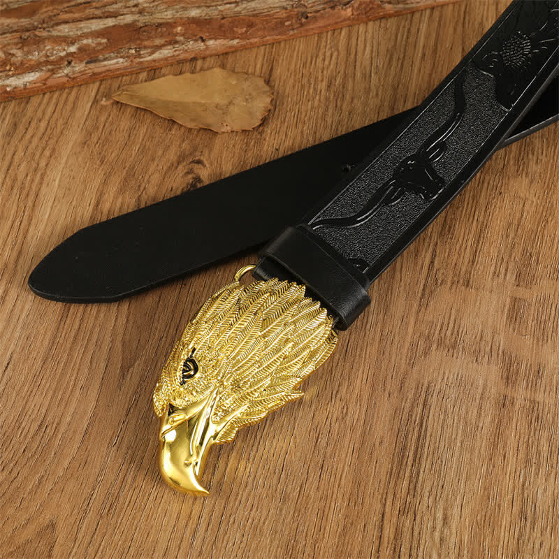Men's Eagle Head Realistic Vulture Western Leather Belt - image 16