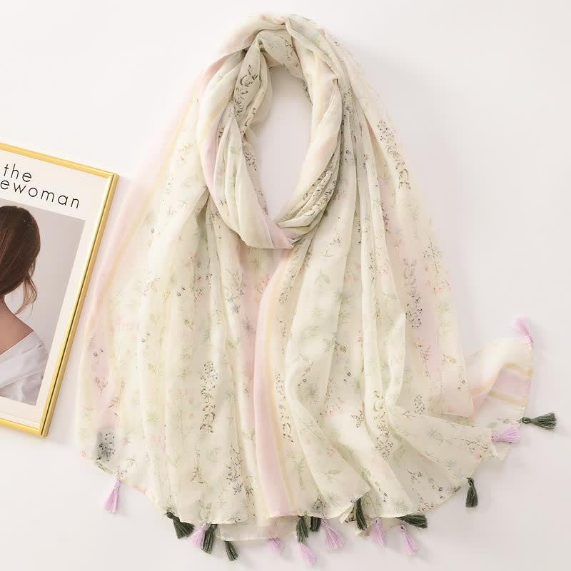 Women's Thin Lovely Butterfly Floral Tassel Scarf - Style #26 - image 31