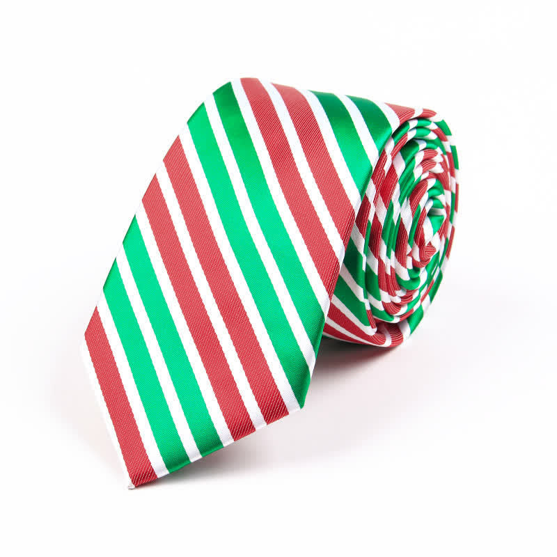 Men's Novelty Christmas Santa Vibe Element Necktie - Green & Red Striped - image 10