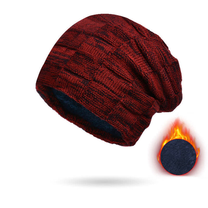 Winter Plaid Knit Beanie Hat Scarf Set - Hat - Burgundy - Adjustable (22"-23 5/8") - image 11