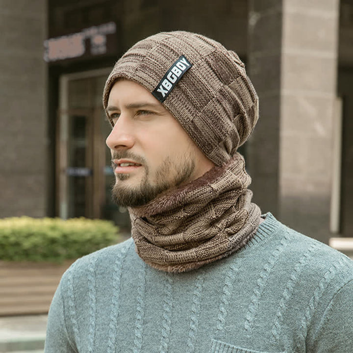 Winter Plaid Knit Beanie Hat Scarf Set - Hat & Neck Gaiter - Khaki - Adjustable (22"-23 5/8") - image 12